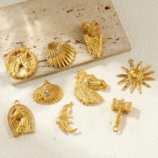 Picture of Eco-friendly PVD Vacuum Plating Waterproof Anti-Tarnish Hypoallergenic 304 Stainless Steel Charms 18K Real Gold Plated
