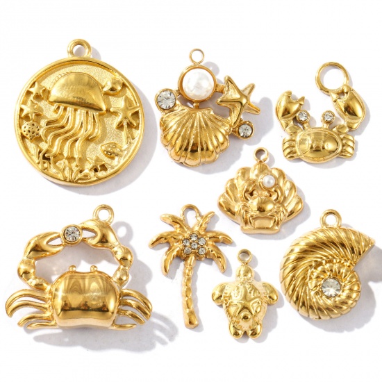 Picture of Eco-friendly PVD Vacuum Plating Waterproof Anti-Tarnish Hypoallergenic 304 Stainless Steel Ocean Jewelry Charms 18K Real Gold Plated