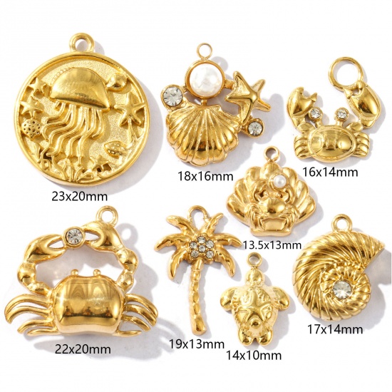Picture of Eco-friendly PVD Vacuum Plating Waterproof Anti-Tarnish Hypoallergenic 304 Stainless Steel Ocean Jewelry Charms 18K Real Gold Plated