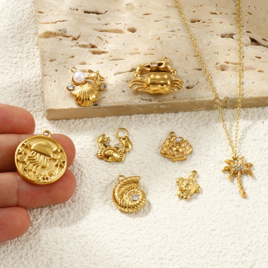 Picture of Eco-friendly PVD Vacuum Plating Waterproof Anti-Tarnish Hypoallergenic 304 Stainless Steel Ocean Jewelry Charms 18K Real Gold Plated