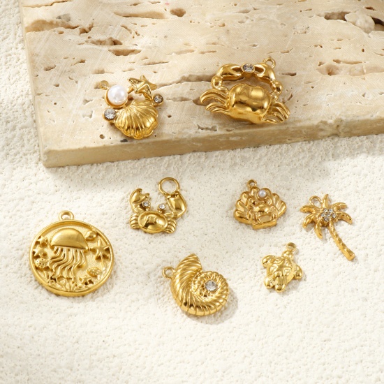 Picture of Eco-friendly PVD Vacuum Plating Waterproof Anti-Tarnish Hypoallergenic 304 Stainless Steel Ocean Jewelry Charms 18K Real Gold Plated