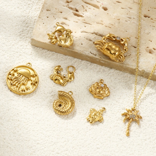 Picture of Eco-friendly PVD Vacuum Plating Waterproof Anti-Tarnish Hypoallergenic 304 Stainless Steel Ocean Jewelry Charms 18K Real Gold Plated