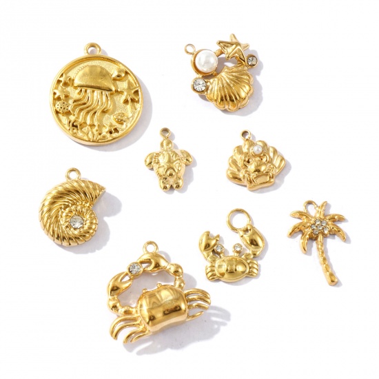 Picture of Eco-friendly PVD Vacuum Plating Waterproof Anti-Tarnish Hypoallergenic 304 Stainless Steel Ocean Jewelry Charms 18K Real Gold Plated