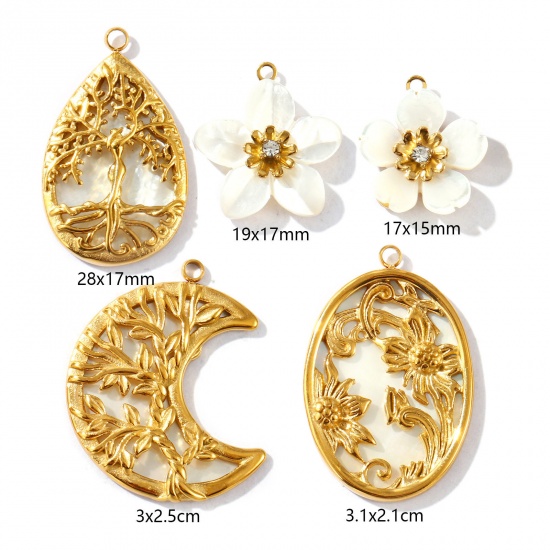 Picture of Eco-friendly PVD Vacuum Plating Waterproof Anti-Tarnish Hypoallergenic 304 Stainless Steel & Natural Shell Charms 18K Real Gold Plated