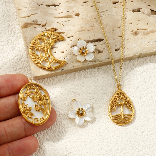 Picture of Eco-friendly PVD Vacuum Plating Waterproof Anti-Tarnish Hypoallergenic 304 Stainless Steel & Natural Shell Charms 18K Real Gold Plated
