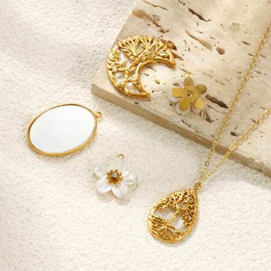 Picture of Eco-friendly PVD Vacuum Plating Waterproof Anti-Tarnish Hypoallergenic 304 Stainless Steel & Natural Shell Charms 18K Real Gold Plated