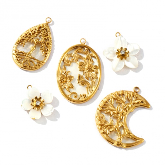 Picture of Eco-friendly PVD Vacuum Plating Waterproof Anti-Tarnish Hypoallergenic 304 Stainless Steel & Natural Shell Charms 18K Real Gold Plated
