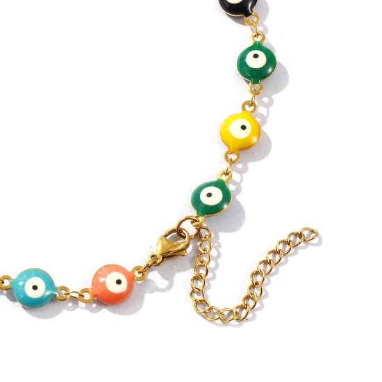 Bild von Großhandel Böser Blick Evil Eye Doppelseitige Emaille Handgefertigte Gliederkette Halskette, 18K Echtgold plattiert 304 Edelstahl, Frauen Umweltfreundliche PVD-Vakuumbeschichtung, wasserdicht, anlaufgeschützt und hypoallergen Religiös Retro Geschenk Schmuck für Einzelhändler, 40cm + 5cm lang, Kettengröße: 8 mm