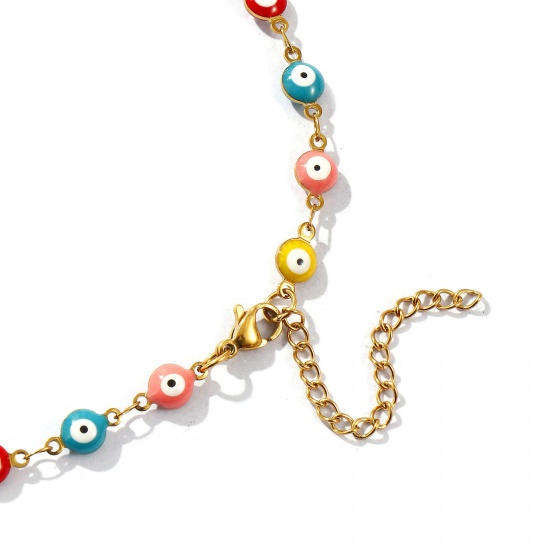 Bild von Großhandel Böser Blick Evil Eye Doppelseitige Emaille Handgefertigte Gliederkette Halskette, 18K Echtgold plattiert 304 Edelstahl, Frauen Umweltfreundliche PVD-Vakuumbeschichtung, wasserdicht, anlaufgeschützt und hypoallergen Religiös Retro Geschenk Schmuck für Einzelhändler, 40cm + 5cm lang, Kettengröße: 6 mm
