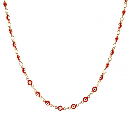 Immagine di Malocchio Smalto a Doppia Faccia Collana All'Ingrosso, Catena a Maglia Fatta a Mano 18K Vero Oro Placcato 304 Acciaio Inossidabile, Donne Placcatura Sottovuoto PVD Ecologica Impermeabile Anti-Ossidante Ipoallergenico Religione Retrò Regalo Gioielli Per Rivenditore, 40cm + 5cm Lunghezza, Dimensione d