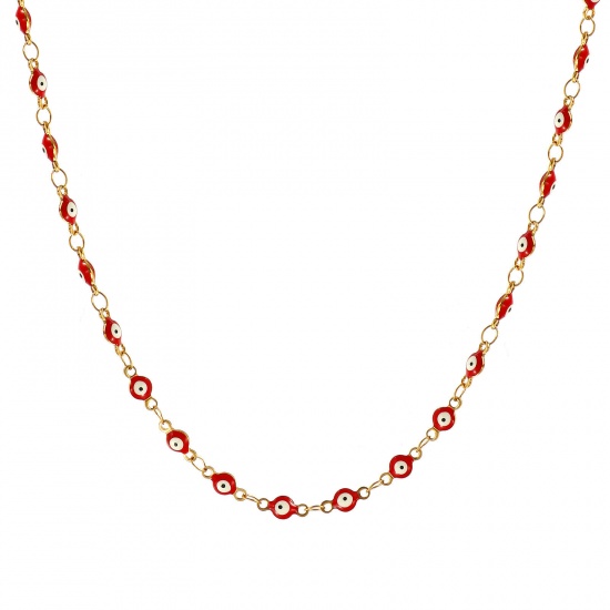 Bild von Großhandel Böser Blick Evil Eye Doppelseitige Emaille Handgefertigte Gliederkette Halskette, 18K Echtgold plattiert 304 Edelstahl, Frauen Umweltfreundliche PVD-Vakuumbeschichtung, wasserdicht, anlaufgeschützt und hypoallergen Religiös Retro Geschenk Schmuck für Einzelhändler, 40cm + 5cm lang, Kettengröße: 4 mm