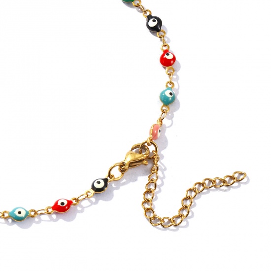 Bild von Großhandel Böser Blick Evil Eye Doppelseitige Emaille Handgefertigte Gliederkette Halskette, 18K Echtgold plattiert 304 Edelstahl, Frauen Umweltfreundliche PVD-Vakuumbeschichtung, wasserdicht, anlaufgeschützt und hypoallergen Religiös Retro Geschenk Schmuck für Einzelhändler, 40cm + 5cm lang, Kettengröße: 4 mm