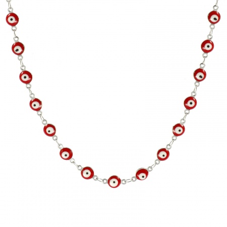 Immagine di Malocchio Smalto a Doppia Faccia Collana All'Ingrosso, Catena a Maglia Fatta a Mano Tono Argento 304 Acciaio Inossidabile, Donne Ecologico Religione Retrò Regalo Gioielli Per Rivenditore, 40cm + 5cm Lunghezza, Dimensione della Catena: 6mm, 1 Pz