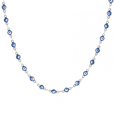 Immagine di Malocchio Smalto a Doppia Faccia Collana All'Ingrosso, Catena a Maglia Fatta a Mano Tono Argento 304 Acciaio Inossidabile, Donne Ecologico Religione Retrò Regalo Gioielli Per Rivenditore, 40cm + 5cm Lunghezza, Dimensione della Catena: 4mm, 1 Pz