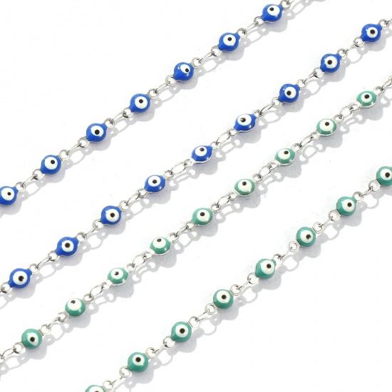 Immagine di Malocchio Smalto a Doppia Faccia Collana All'Ingrosso, Catena a Maglia Fatta a Mano Tono Argento 304 Acciaio Inossidabile, Donne Ecologico Religione Retrò Regalo Gioielli Per Rivenditore, 40cm + 5cm Lunghezza, Dimensione della Catena: 4mm, 1 Pz