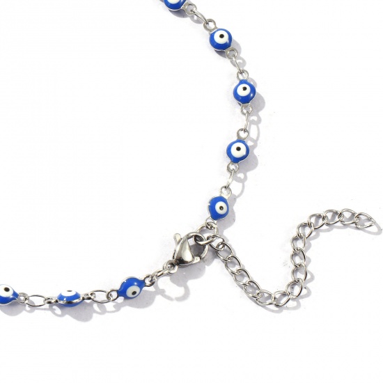 Immagine di Malocchio Smalto a Doppia Faccia Collana All'Ingrosso, Catena a Maglia Fatta a Mano Tono Argento 304 Acciaio Inossidabile, Donne Ecologico Religione Retrò Regalo Gioielli Per Rivenditore, 40cm + 5cm Lunghezza, Dimensione della Catena: 4mm, 1 Pz