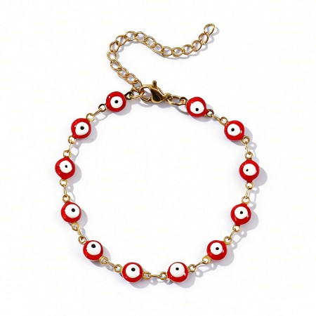 Immagine di Malocchio Smalto a Doppia Faccia 304 Acciaio Inossidabile Catena a Maglia Fatta a Mano Braccialetti All'Ingrosso, 18K Vero Oro Placcato Placcatura Sottovuoto PVD Ecologica Impermeabile Anti-Ossidante Ipoallergenico, Donne Religione Retrò Regalo Fornitura di Gioielli, 16.5cm Lunghezza, Dimensione del