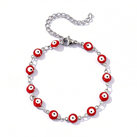 Immagine di Malocchio Smalto a Doppia Faccia 304 Acciaio Inossidabile Catena a Maglia Fatta a Mano Braccialetti All'Ingrosso, Tono Argento Ecologico, Donne Religione Retrò Regalo Fornitura di Gioielli, 16.5cm Lunghezza, Dimensione della Catena: 6mm, 1 Pz