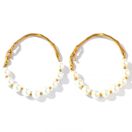 Immagine di Imitata Perla 304 Acciaio Inossidabile & Acrilato Braccialetto All'Ingrosso, 18K Vero Oro Placcato Placcatura Sottovuoto PVD Ecologica Impermeabile Anti-Ossidante Ipoallergenico, Donne Elegante Elegante Regalo Fornitura di Gioielli, 19.5cm Lunghezza, 1 Pz