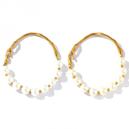 Picture of Wholesale Imitation Pearl 304 Stainless Steel & Acrylic Bangles Bracelets, 18K Real Gold Plated Eco-friendly PVD Vacuum Plating Waterproof Anti-Tarnish Hypoallergenic, Women's Stylish Dainty Gift Jewelry Supply, 19.5cm(7 5/8") long