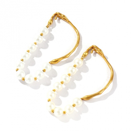 Picture of Wholesale Imitation Pearl 304 Stainless Steel & Acrylic Bangles Bracelets, 18K Real Gold Plated Eco-friendly PVD Vacuum Plating Waterproof Anti-Tarnish Hypoallergenic, Women's Stylish Dainty Gift Jewelry Supply, 19.5cm(7 5/8") long