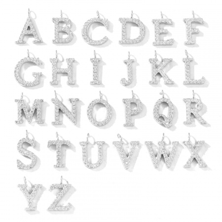 Immagine di 2 Pz Ecologico 304 Acciaio Inossidabile Lettera Maiuscola Ciondoli Tono Argento Messaggio " A-Z " Micro Spianare Trasparente Strass