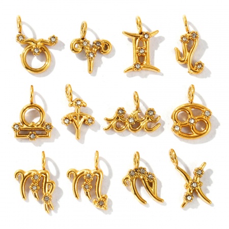 Immagine di 2 Pz Placcatura Sottovuoto PVD Ecologica 304 Acciaio Inossidabile Ciondoli Placcato Oro 18K Costellazione Micro Spianare Trasparente Strass