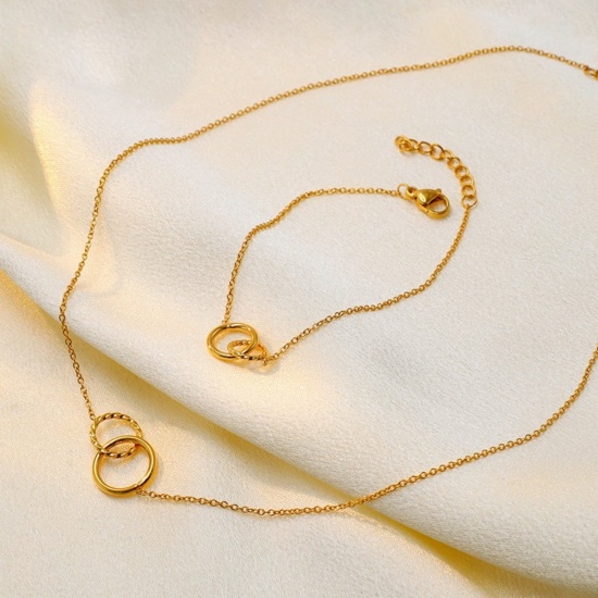 Picture of Wholesale Bicyclic Necklace & Bracelet, 18K Gold Plated 304 Stainless Steel Women's Eco-friendly Stylish Dainty Gift Jewelry For Retailer 1 Piece