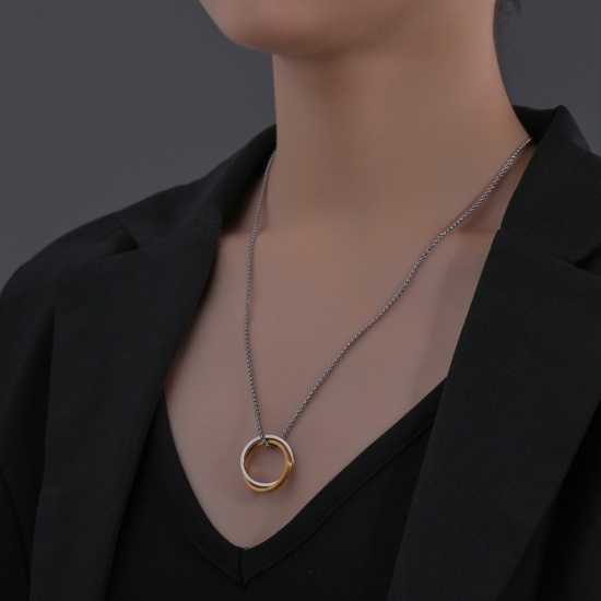 Picture of Wholesale Bicyclic Pendant Charm Necklace, Multicolor 304 Stainless Steel Women's Eco-friendly Stylish Dainty Gift Jewelry For Retailer