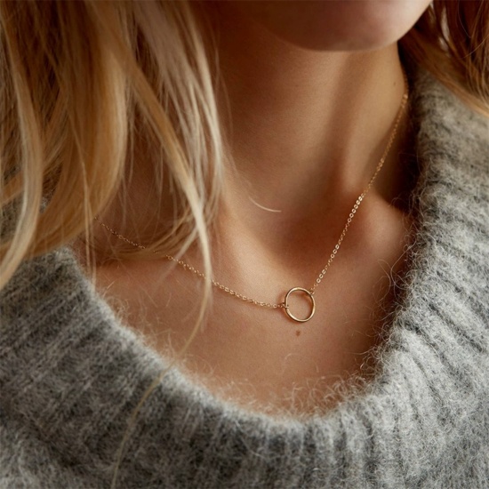 Picture of Wholesale Circle Ring Pendant Charm Necklace, Multicolor 304 Stainless Steel Women's Eco-friendly Stylish Dainty Gift Jewelry For Retailer 1 Piece