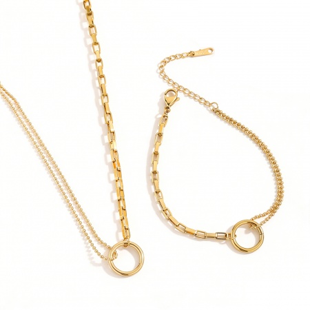 Picture of Wholesale Circle Ring Necklace & Bracelet, 18K Gold Plated 304 Stainless Steel Women's Eco-friendly Stylish Dainty Gift Jewelry For Retailer