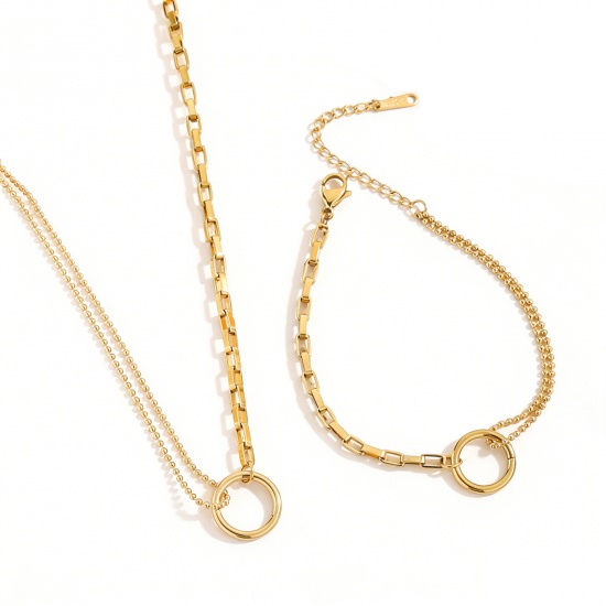 Picture of Wholesale Circle Ring Necklace & Bracelet, 18K Gold Plated 304 Stainless Steel Women's Eco-friendly Stylish Dainty Gift Jewelry For Retailer