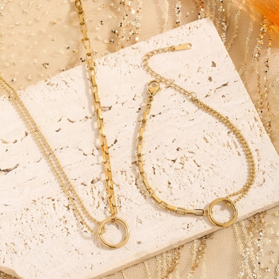 Picture of Wholesale Circle Ring Necklace & Bracelet, 18K Gold Plated 304 Stainless Steel Women's Eco-friendly Stylish Dainty Gift Jewelry For Retailer