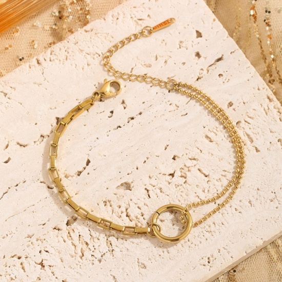 Picture of Wholesale Circle Ring Necklace & Bracelet, 18K Gold Plated 304 Stainless Steel Women's Eco-friendly Stylish Dainty Gift Jewelry For Retailer