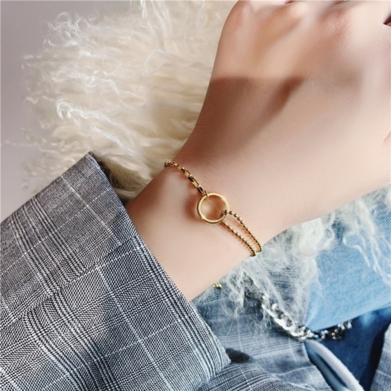 Picture of Wholesale Circle Ring Necklace & Bracelet, 18K Gold Plated 304 Stainless Steel Women's Eco-friendly Stylish Dainty Gift Jewelry For Retailer