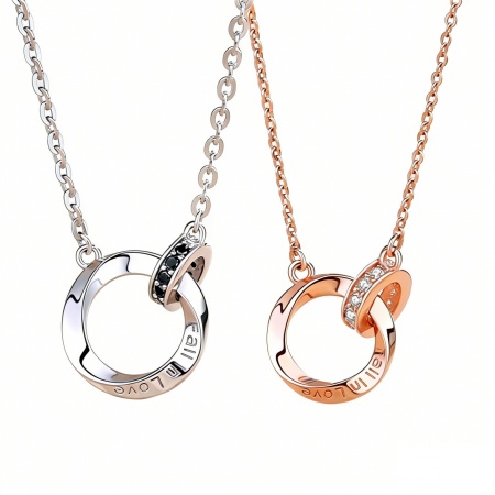 Picture of Wholesale Circle Ring Pendant Charm Necklace, Brass & Rhinestone Link Cable Chain, Women's Stylish Dainty Gift Jewelry For Retailer, 40cm(15.7") + 5cm(2") long