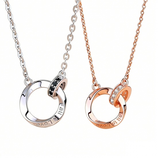 Picture of Wholesale Circle Ring Pendant Charm Necklace, Brass & Rhinestone Link Cable Chain, Women's Stylish Dainty Gift Jewelry For Retailer, 40cm(15.7") + 5cm(2") long