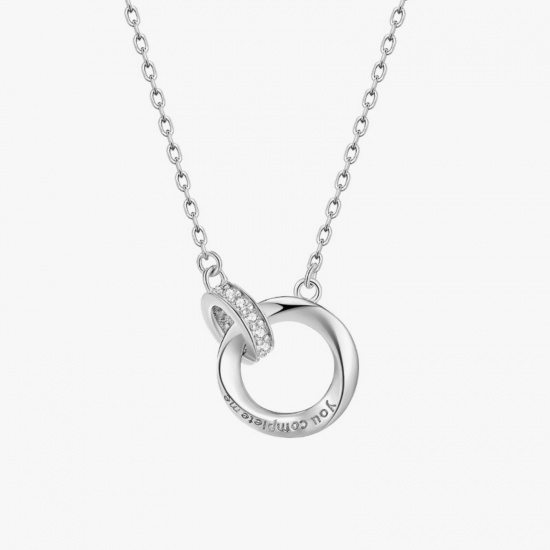 Picture of Wholesale Circle Ring Pendant Charm Necklace, Brass & Rhinestone Link Cable Chain, Women's Stylish Dainty Gift Jewelry For Retailer, 40cm(15.7") + 5cm(2") long