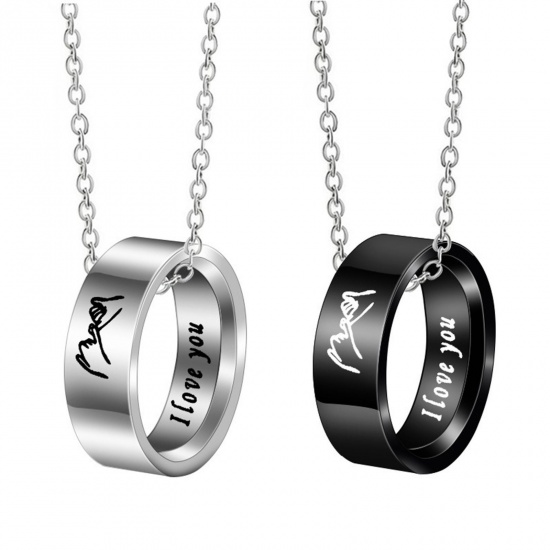 Picture of Wholesale Finger Ring Message " I Love you " Pendant Charm Necklace, 304 Stainless Steel Link Cable Chain, Couple's Eco-friendly Hip-Hop Simple & Casual Gift Jewelry For Retailer