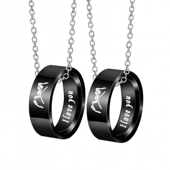 Picture of Wholesale Finger Ring Message " I Love you " Pendant Charm Necklace, 304 Stainless Steel Link Cable Chain, Couple's Eco-friendly Hip-Hop Simple & Casual Gift Jewelry For Retailer