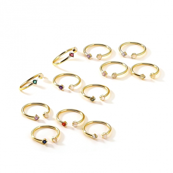Picture of Wholesale Women's Gift Multicolour Cubic Zirconia Open Adjustable Rings, 18K Gold Plated Brass, Stylish Dainty Jewelry Supply