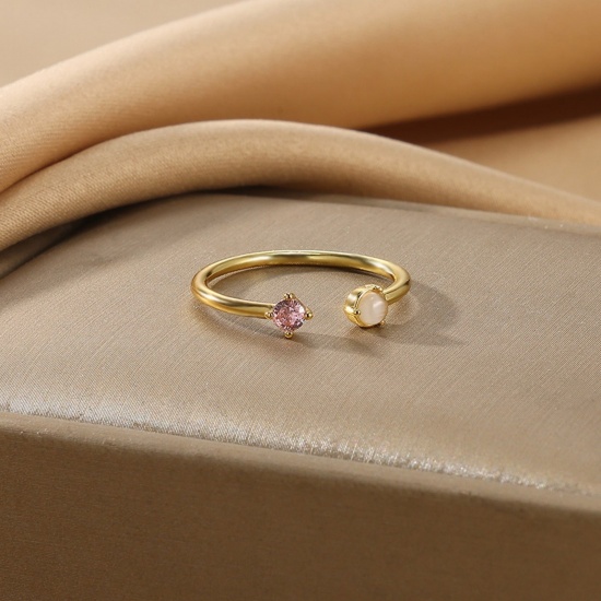 Picture of Wholesale Women's Gift Multicolour Cubic Zirconia Open Adjustable Rings, 18K Gold Plated Brass, Stylish Dainty Jewelry Supply