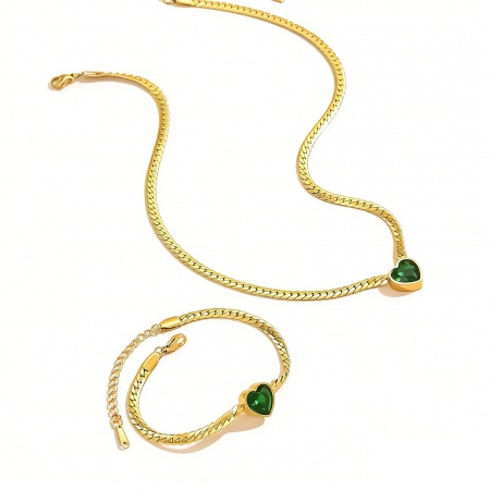 Picture of Wholesale Heart Necklace & Bracelet, 18K Gold Plated 304 Stainless Steel Women's Eco-friendly PVD Vacuum Plating Valentine's Day Retro Gift Jewelry For Retailer