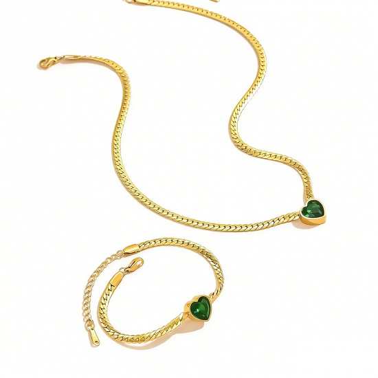 Picture of Wholesale Heart Necklace & Bracelet, 18K Gold Plated 304 Stainless Steel Women's Eco-friendly PVD Vacuum Plating Valentine's Day Retro Gift Jewelry For Retailer