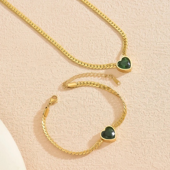 Picture of Wholesale Heart Necklace & Bracelet, 18K Gold Plated 304 Stainless Steel Women's Eco-friendly PVD Vacuum Plating Valentine's Day Retro Gift Jewelry For Retailer