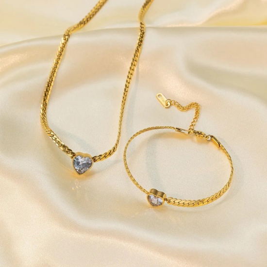 Picture of Wholesale Heart Necklace & Bracelet, 18K Gold Plated 304 Stainless Steel Women's Eco-friendly PVD Vacuum Plating Valentine's Day Retro Gift Jewelry For Retailer