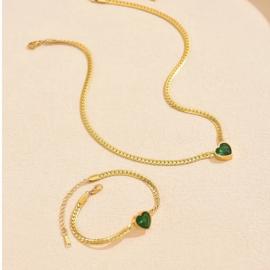 Picture of Wholesale Heart Necklace & Bracelet, 18K Gold Plated 304 Stainless Steel Women's Eco-friendly PVD Vacuum Plating Valentine's Day Retro Gift Jewelry For Retailer