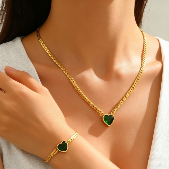 Picture of Wholesale Heart Necklace & Bracelet, 18K Gold Plated 304 Stainless Steel Women's Eco-friendly PVD Vacuum Plating Valentine's Day Retro Gift Jewelry For Retailer