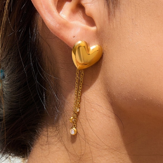 Imagen de día de San Valentín Elegante Pendientes de Poste de Oreja Al Por Mayor, Corazón Chapado en Oro de 18K 304 Acero Inoxidable, Mujeres Respetuoso del Medio Ambiente Regalo Suministro de Joyería, 1 Par