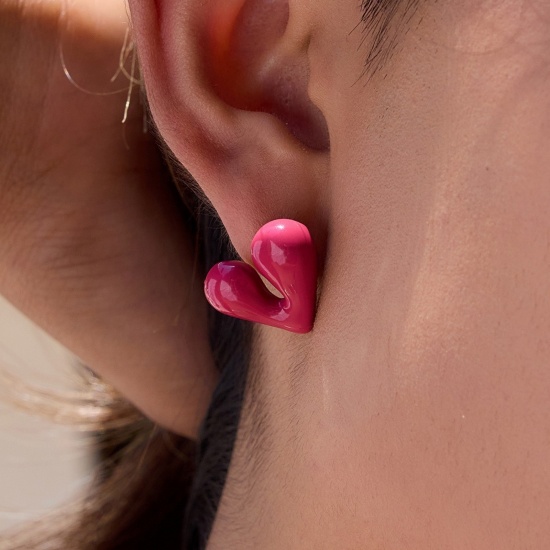 Imagen de día de San Valentín Elegante Pendientes de Poste de Oreja Al Por Mayor, Corazón Chapado en Oro de 18K 304 Acero Inoxidable, Mujeres Respetuoso del Medio Ambiente Regalo Suministro de Joyería, 1 Par